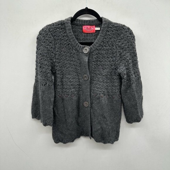 Y2K JUICY COUTURE Vintage grey knit womans bell sleeve cottagecore cardigan SP - Picture 2 of 12
